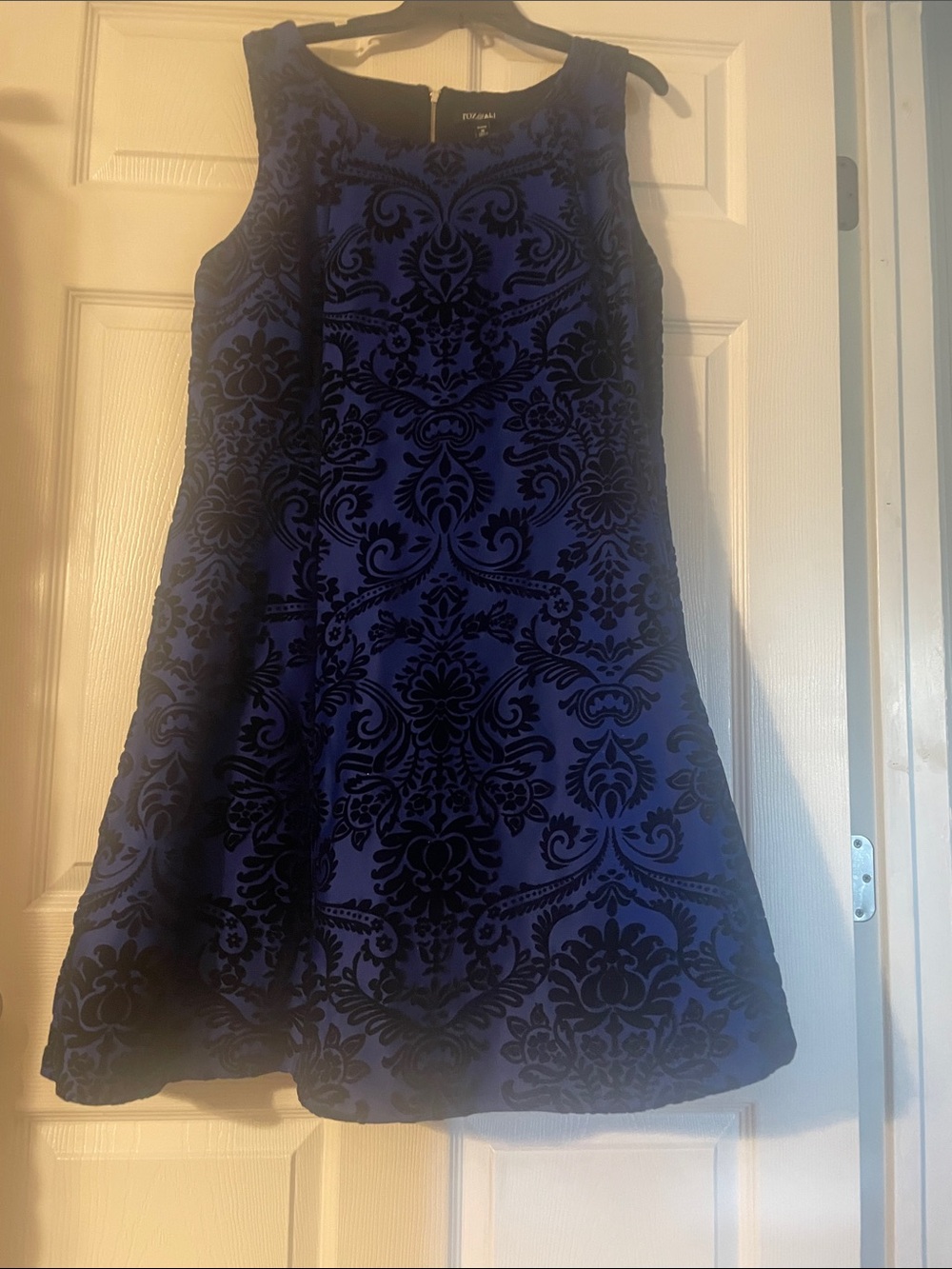 Blue Velvet-Print A-Line Dress